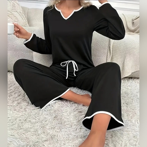Other - NWT 2PC Casual Long Sleeve Pajama Set, Soft Polyester Knit V Neck Plus sizes